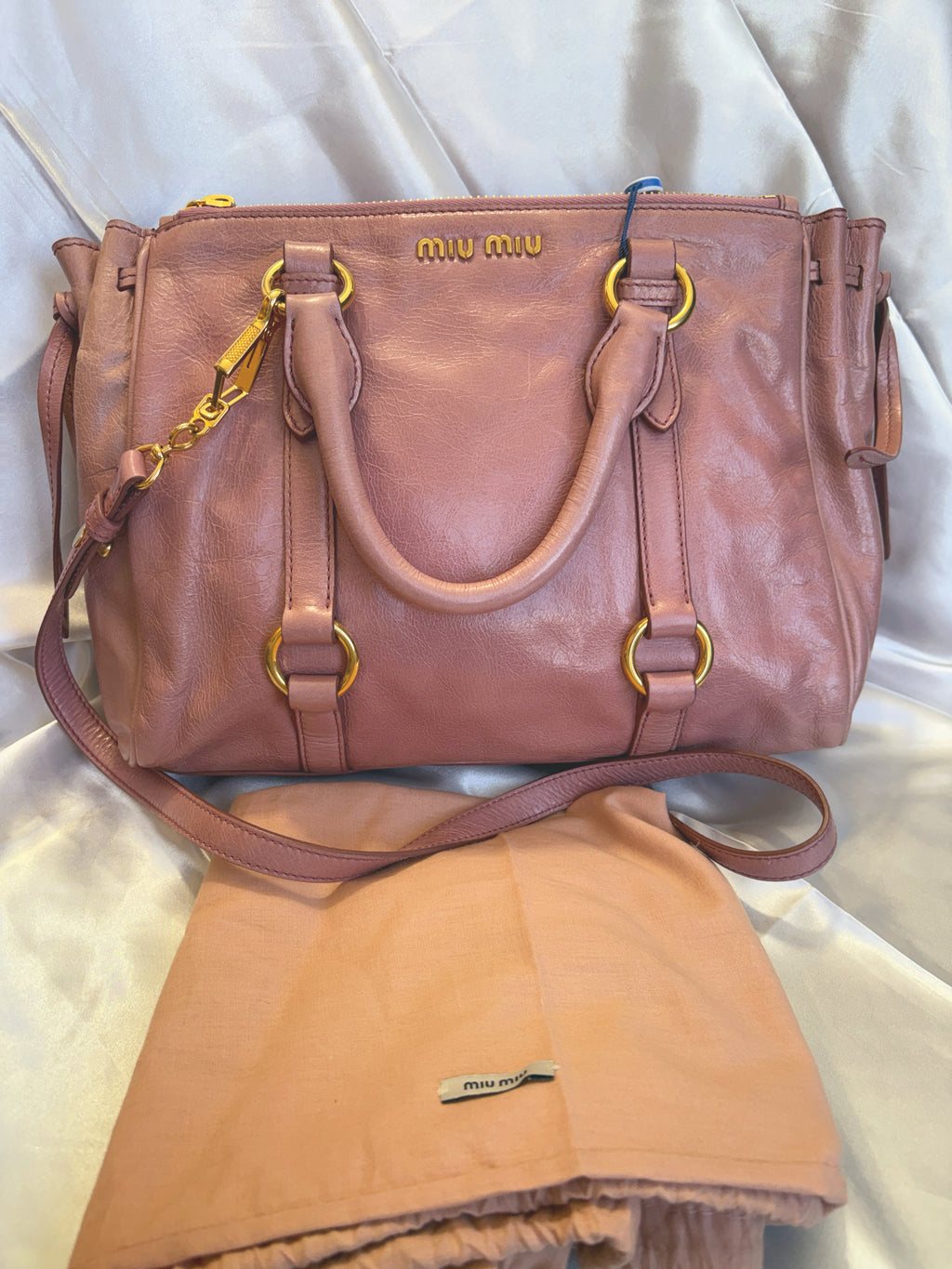 Miu Miu Vitello Lux Leather Tote Bag – Dusty Rose Pink-Gold Hardware